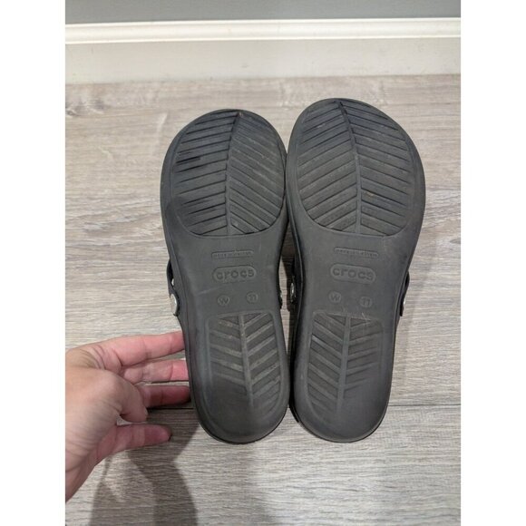 Crocs Black Sanrah Beveled Circle Low Wedge Flip Flop Thong Sandal Shoe Size 11 - Picture 7 of 16